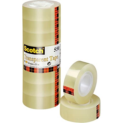 Economy Transparent Tape 550 8 Rolls 19 mm x 33 m General Purpose Clear Tape for School Home and Office